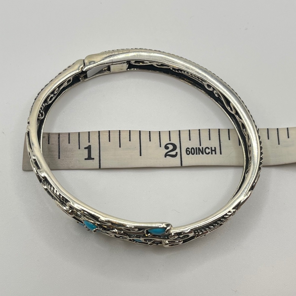 Carolyn Pollack Sterling Silver Turquoise Filigree Hinged Bypass Cuff Bracelet - Picture 8 of 8